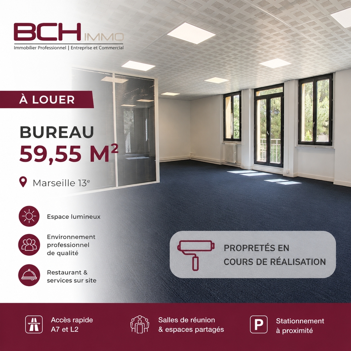 BCH IMMO agenc eimmobii�re propose la location de ce bureau Marseille 13013 MARSEILLE