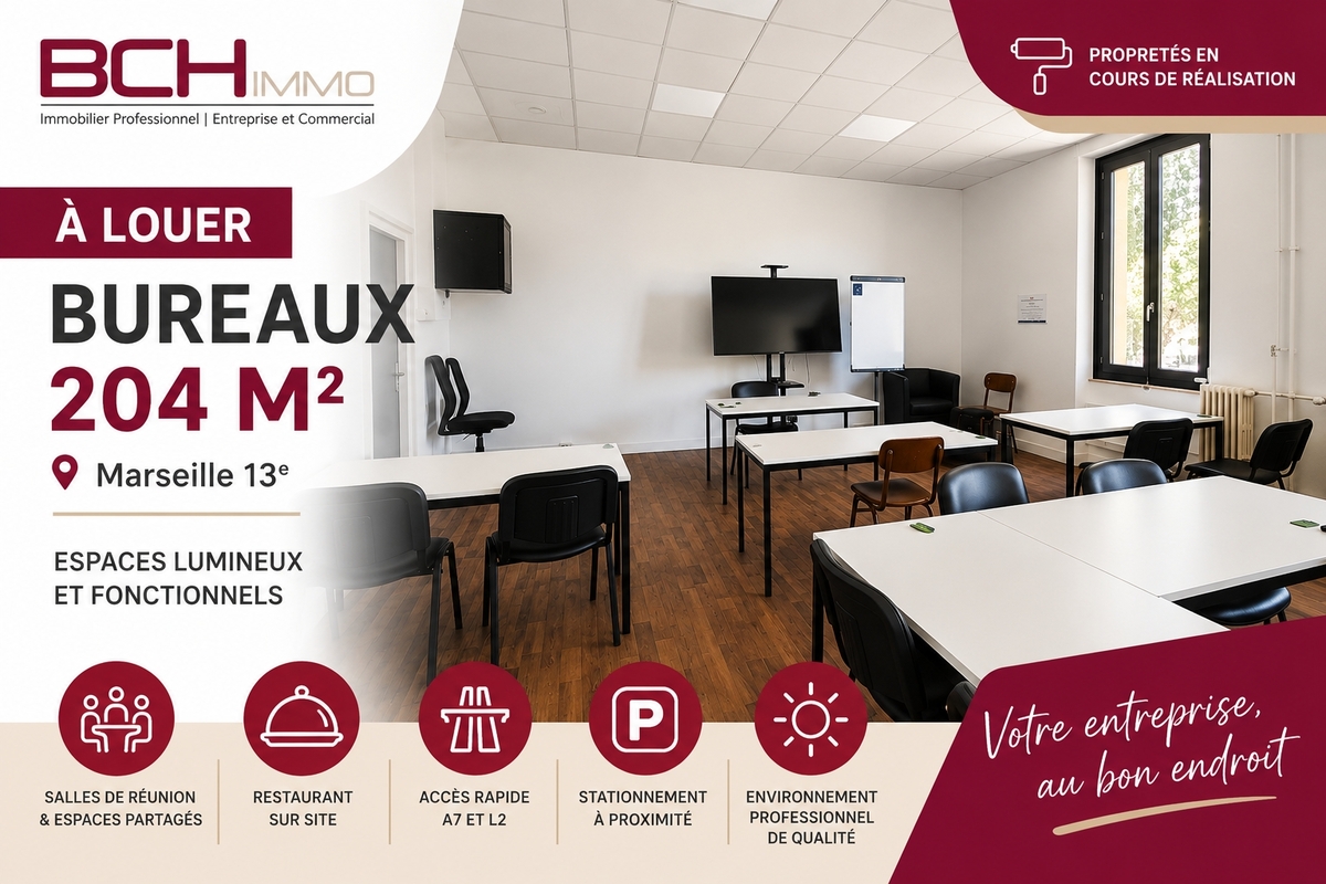 BCH IMMO agence immobili�re sp�cialis� en bureau vous propose la location de ce bureau Marseille 13013 lumineux bon �tat